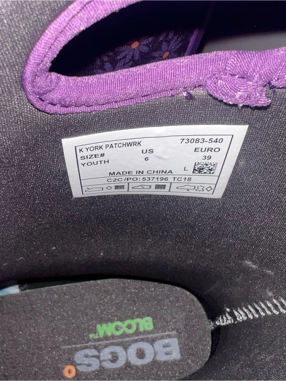 Bogs Purple Floral Patchwork Kids Winter Snow Boots youth 6
